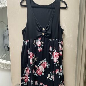 Black Floral Tank Dress with Pink Rose Print Size 2X